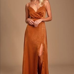 Lulus Constantine Rust Orange
Satin Maxi Dress